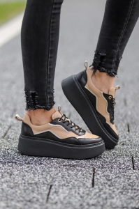 Beżowo-czarne Sneakersy Damskie LURSO model ANGELE BEIGE skóra naturalna