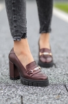 Bordowe Czółenka Damskie z ozdobą LURSO model LUCIE MAROON skóra naturalna