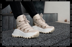Beżowy Sneakers Damski LURSO z wyższą podeszwą model AGGIE BEIGE