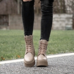 Ciemno beżowe Botki Damskie na platformie model NINA BEIGE