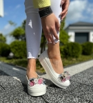 Białe Baleriny Damskie LURSO z ozdobą model WENDY WHITE