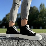 Czarne Wysokie Trampki Damskie LURSO na wyższej podeszwie VILLESSE BLACK