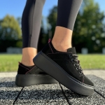 Czarne Trampki Damskie LURSO na podwyższonej podeszwie model SACILE BLACK skóra naturalna