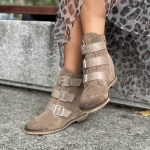 Beżowe Botki Damskie z ozdobnymi sprzączkami LURSO model LILA BEIGE