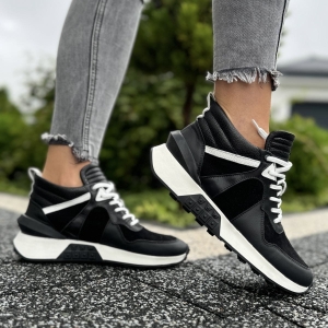 Wyższe czarno-białe Damskie Sneakersy LURSO model TONARA BLACK/WHITE