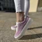 Różowe Trampki Damskie na wyższej podeszwie LURSO model OZAI LIGHT PINK skóra naturalna