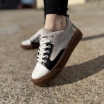 Beżowo-czarne Trampki Damskie na płaskiej podeszwie LURSO model SELLIA BEIGE/BLACK skóra naturalna