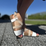 Biało-beżowe Sandały Damskie na korku LURSO model AFFI WHITE/BEIGE skóra naturalna