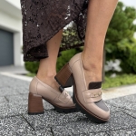 Beżowo-brązowe Mokasyny Damskie na obcasie LURSO model SUTRI BEIGE/BROWN skóra naturalna