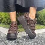 Czekoladowe Sneakersy Damskie na podwyższonej podeszwie TRANI CHOCOLATE BROWN skóra naturalna