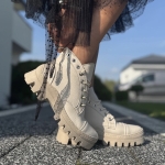 Beżowe Traperki Damskie LURSO do kostki model RACHEL BEIGE skóra naturalna