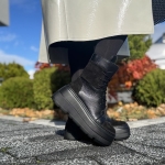 Czarne Botki Damskie na wysokiej podeszwie LURSO model MOLISE BLACK skóra naturalna