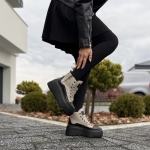 Beżowo-czarne Sneakersy Damskie na wysokiej podeszwie LURSO model  PANARO BLACK BEIGE skóra naturalna