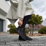 Czarne wyższe ocieplane Trampki Damskie LURSO typu barefoot model ZOCCA BLACK skóra naturalna