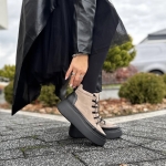 Beżowo-czarne Sneakersy Damskie na wysokiej podeszwie LURSO model CASTEL BLACK BEIGE skóra naturalna