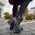 Czarne Botki Damskie na obcasie LURSO model CERAMI BLACK skóra naturalna