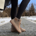 Ciemnobeżowe wyższe ocieplane Trampki Damskie LURSO typu barefoot model ZENO TAUPE skóra naturalna