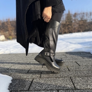 Czarne Ocieplane Kozaki Damskie LURSO model PIERO BLACK skóra naturalna