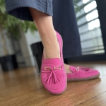 Fuksjowe Mokasyny Damskie LURSO typu barefoot z ozdobą model EPPAN FUXIA skóra naturalna