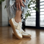 Biało-złote Trampki Damskie LURSO model JELSI WHITE-GOLD skóra naturalna