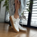 Biało-srebrne Trampki Damskie LURSO model JELSI WHITE-SILVER skóra naturalna