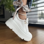 Białe Sneakersy Damskie na podwyższonej podeszwie GELA WHITE skóra naturalna