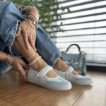 Błękitne Baleriny Damskie z paskiem LURSO model ORIO LIGHT BLUE skóra naturalna