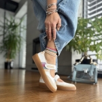 Biało-beżowe Baleriny Damskie z paskiem LURSO model MONZE WHITE-BEIGE skóra naturalna