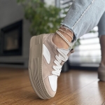 Beżowo-białe Sneakersy Damskie na platformie CASTELLI BEIGE skóra naturalna