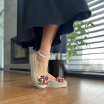 Beżowe Baleriny Damskie LURSO z kolorowymi kamieniami model SOLETO BEIGE skóra naturalna