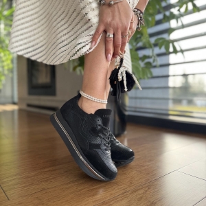 Czarne Sneakersy Damskie LURSO model FENIS BLACK skóra naturalna