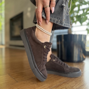 Czekoladowe Trampki Damskie LURSO model GISELLE CHOCO skóra naturalna