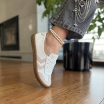 Biało-beżowe Trampki Damskie na płaskiej podeszwie LURSO model GABY WHITE skóra naturalna