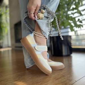 Żółte Baleriny Damskie z paskiem LURSO model MONZE YELLOW skóra naturalna