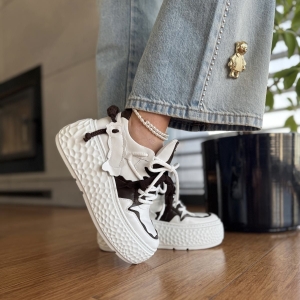 Biało-brązowe Sneakersy Damskie na platformie SOVER CHOCO skóra naturalna