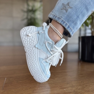 Błękitne Sneakersy Damskie na platformie SOVER BLUE skóra naturalna