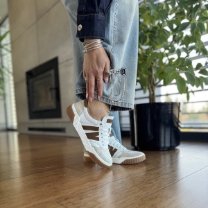 Biało-brązowe Sneakersy Damskie LURSO model LITTA CHOCO skóra naturalna