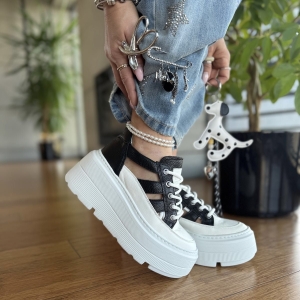 Biało-czarne Sneakersy Damskie LURSO model GIANO BLACK/WHITE skóra naturalna
