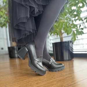 Czarne Czółenka Damskie na słupku LURSO model NAVE BLACK skóra naturalna