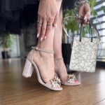 Beżowe Sandały Damskie na obcasie LURSO model PERO BEIGE skóra naturalna