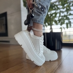 Białe Letnie Sneakersy Damskie bez pięty na platformie model ULTEN WHITE skóra naturalna