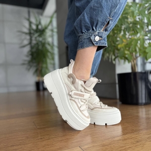Beżowe Sneakersy Damskie na platformie ALTREI BEIGE skóra naturalna