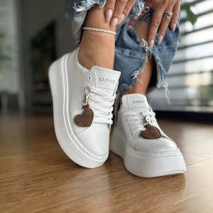 Białe Sneakersy Damskie na platformie ARNAD WHITE skóra naturalna