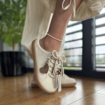 Beżowe Trampki Damskie LURSO typu barefoot bez pięty z ozdobami model VALLO BEIGE skóra naturalna