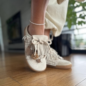 Beżowe Trampki Damskie LURSO typu barefoot bez pięty z ozdobami model SPEZIA BEIGE skóra naturalna