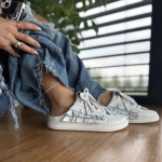 Biało-niebieskie Trampki Damskie LURSO typu barefoot bez pięty model GOTTO WHITE BLUE skóra naturalna