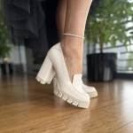 Jasnoróżowe Czółenka Damskie na grubej podeszwie LURSO model MARTINE POWDER PINK skóra naturalna