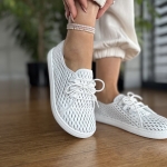 Białe ażurowe Trampki Damskie LURSO typu barefoot model BUSTO WHITE skóra naturalna