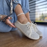 Beżowe ażurowe Trampki Damskie LURSO typu barefoot model BUSTO BEIGE skóra naturalna
