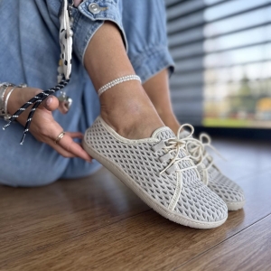 Beżowe ażurowe Trampki Damskie LURSO typu barefoot model BUSTO BEIGE skóra naturalna